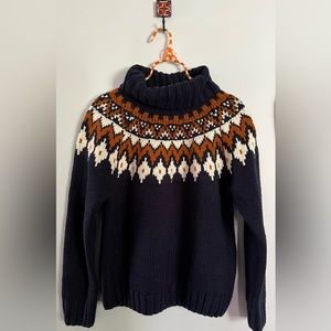 Rachel Zoe Fair Isle turtleneck sweater, M, navy blue
